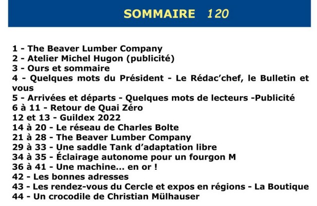 sommaire du bulletin CDZ 120, janvier 2023